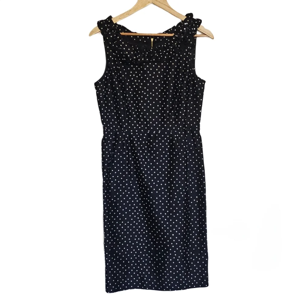 Kate Spade New York Black Polka Dot Ruffle Neck Dress Silk Blend Size 6